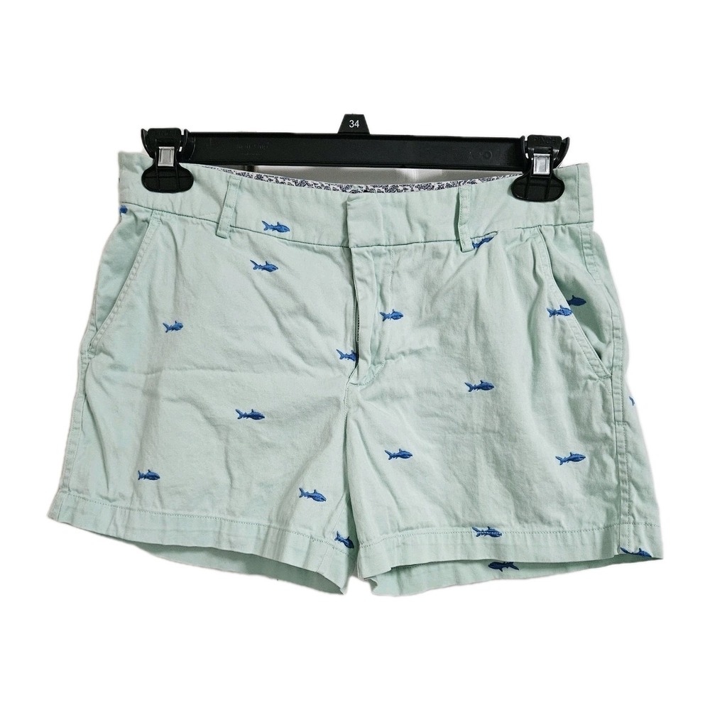 Jones New York Shorts Womens 6 Mint Green Shark Embroidered Chino Preppy Beach